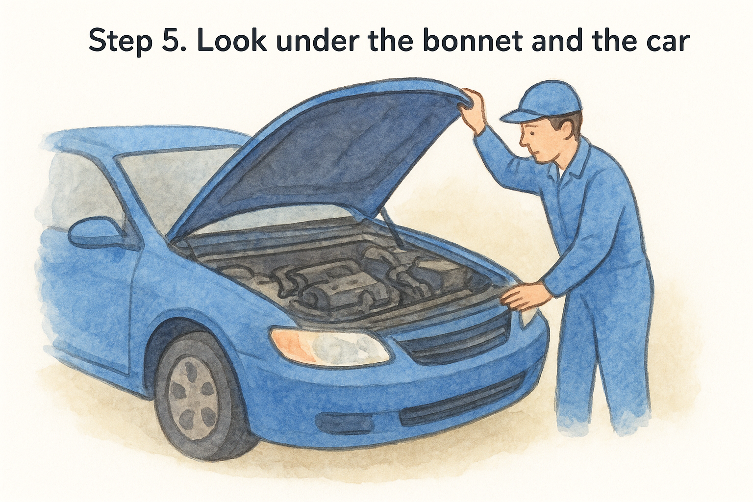 Step 5. Look under the bonnet and the car