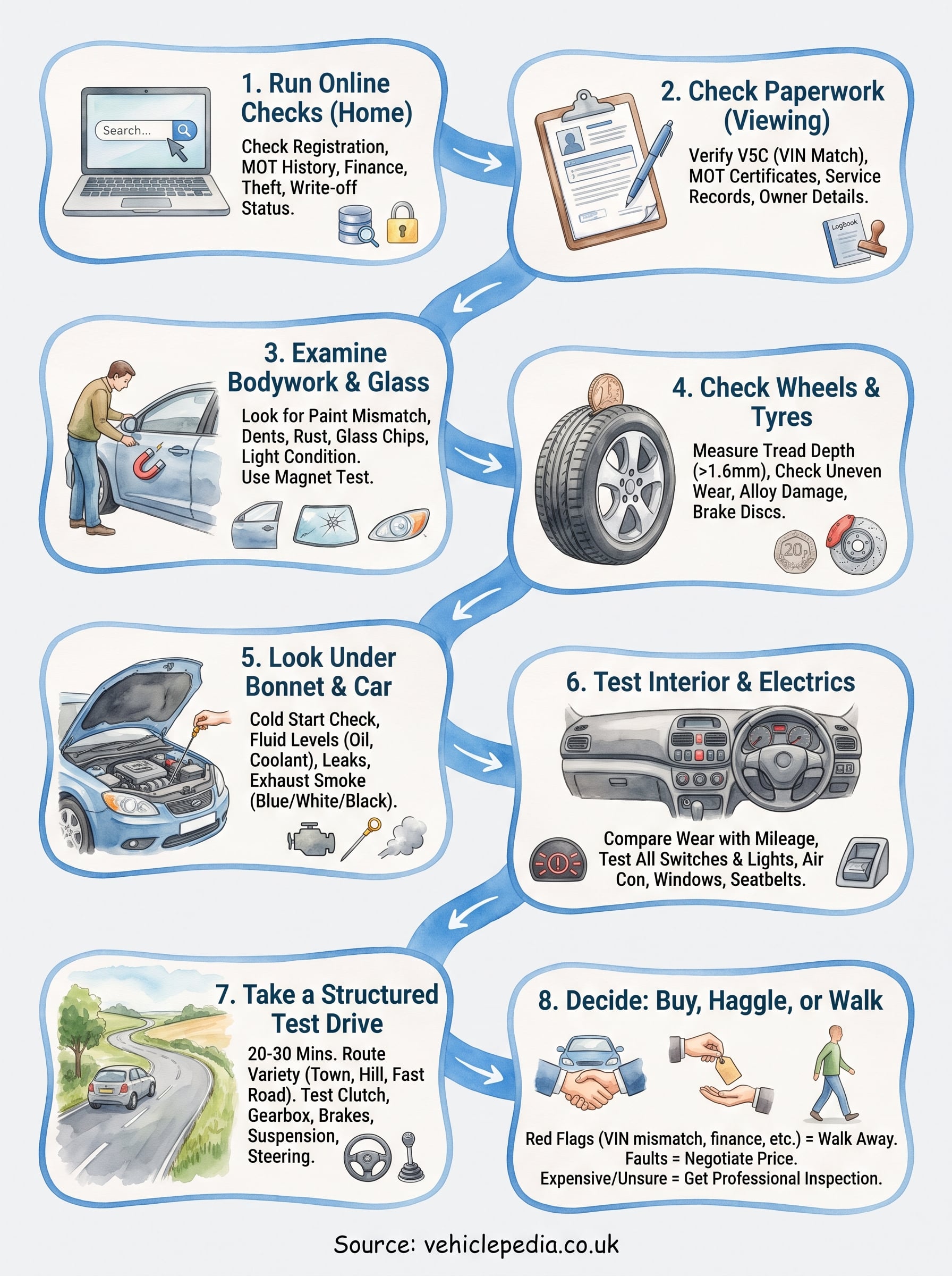 how to inspect a used car infographic