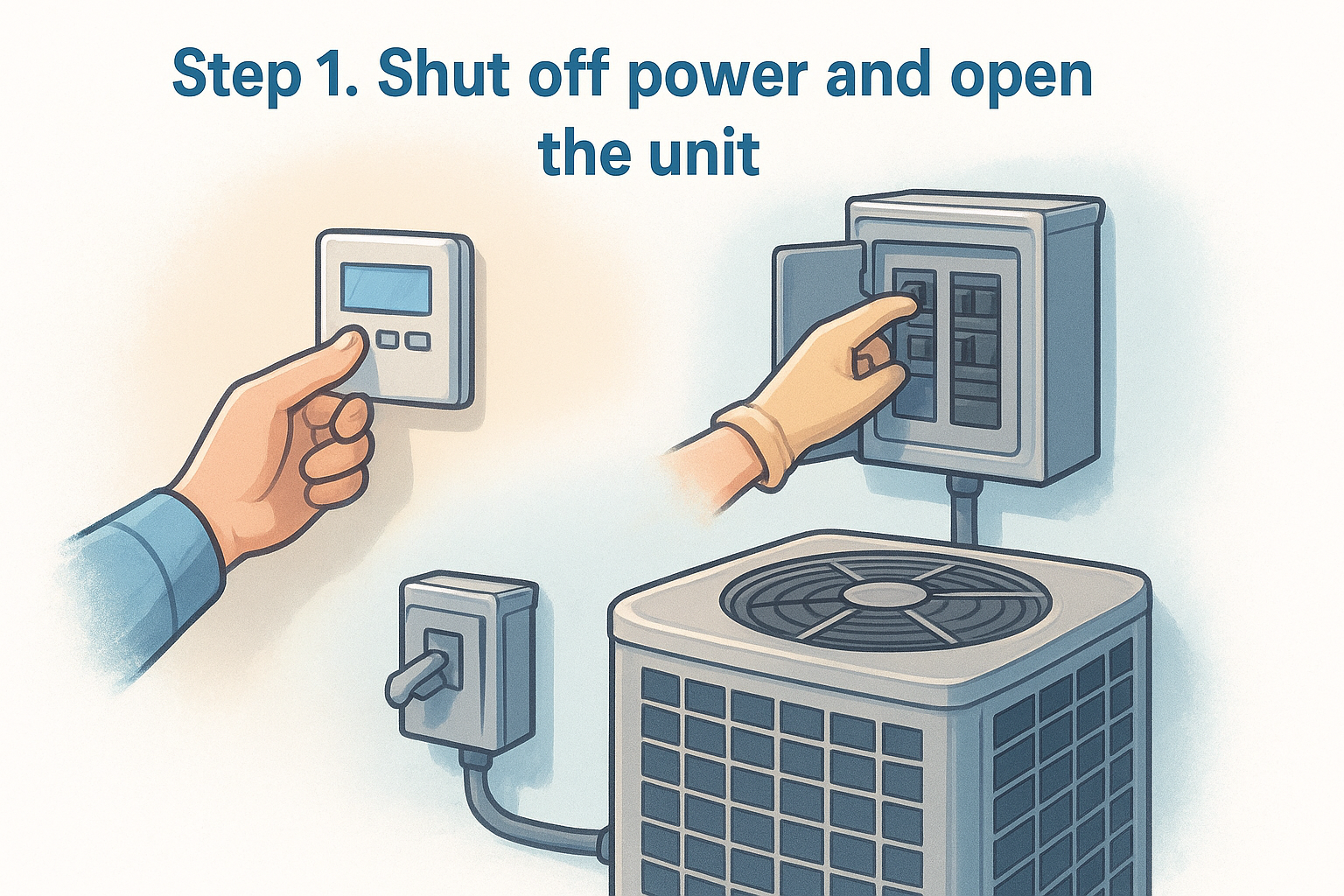 Step 1. Shut off power and open the unit