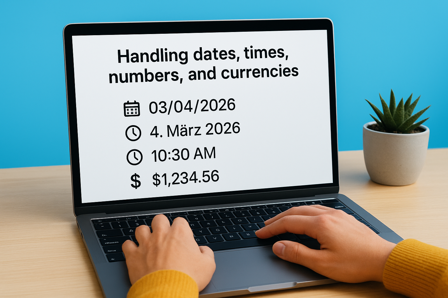 Handling dates, times, numbers, and currencies