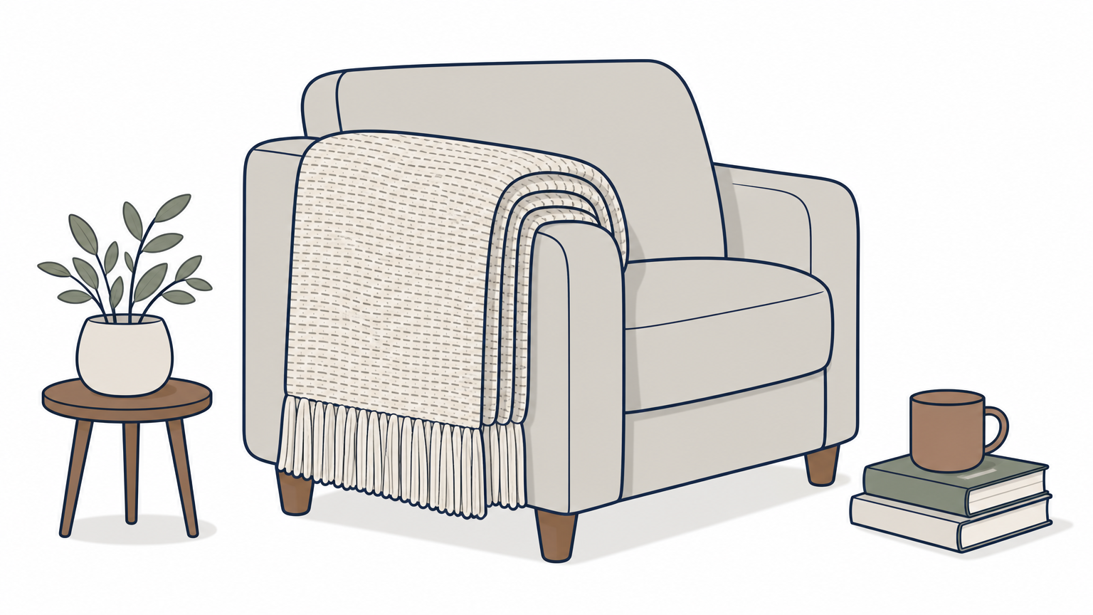 A folded hand-woven wool throw draped over the arm of a sofa, showing its flat, irregular weave.