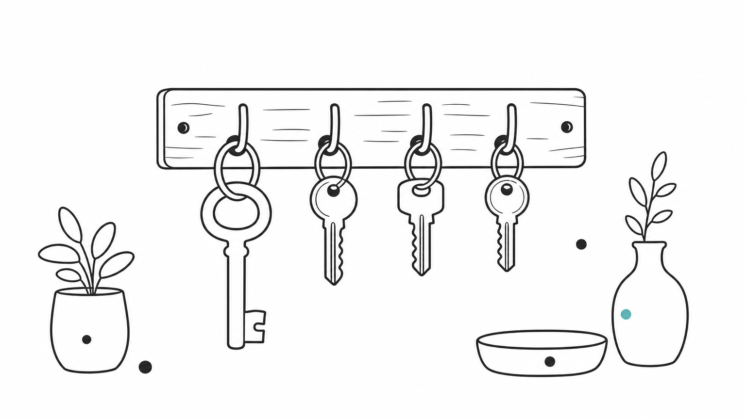 Four keys of different sizes hang on hooks along a wooden board, representing four routes to API access.