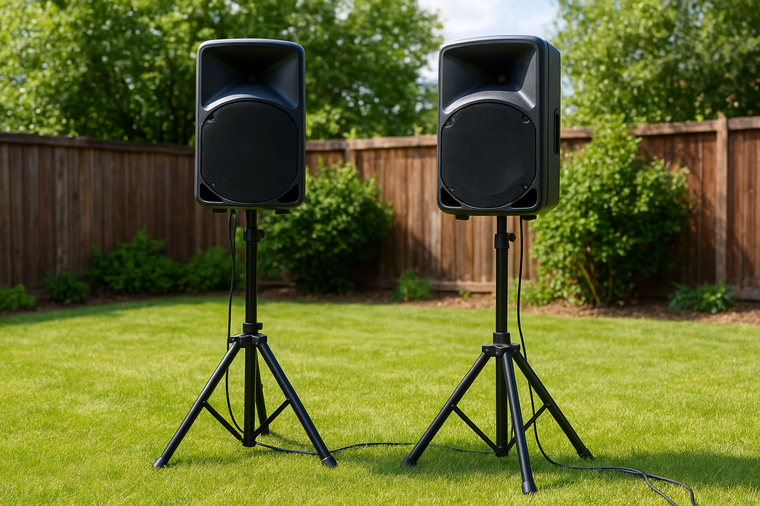 2. A pair of powered speakers on stands