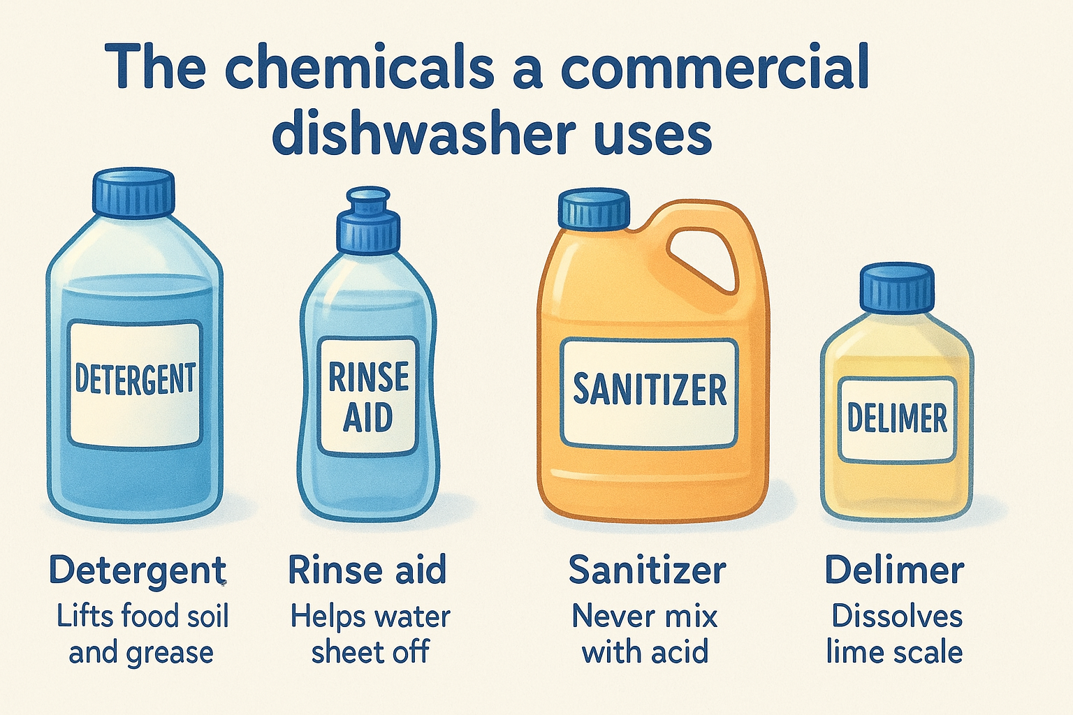 The chemicals a commercial dishwasher uses