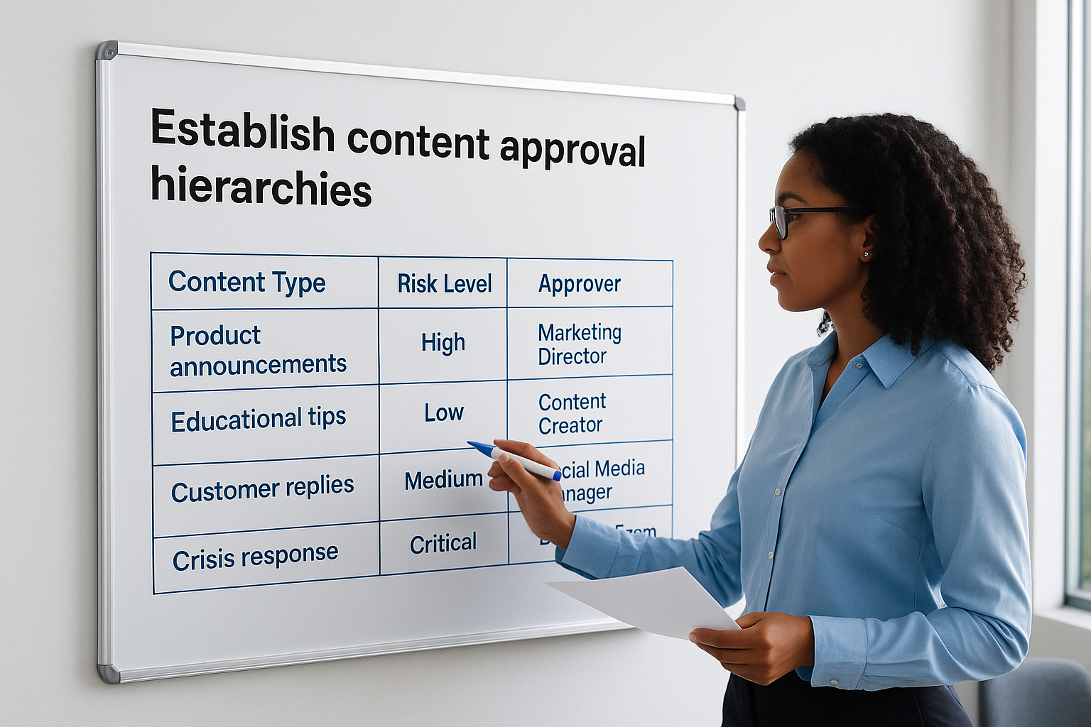 Establish content approval hierarchies
