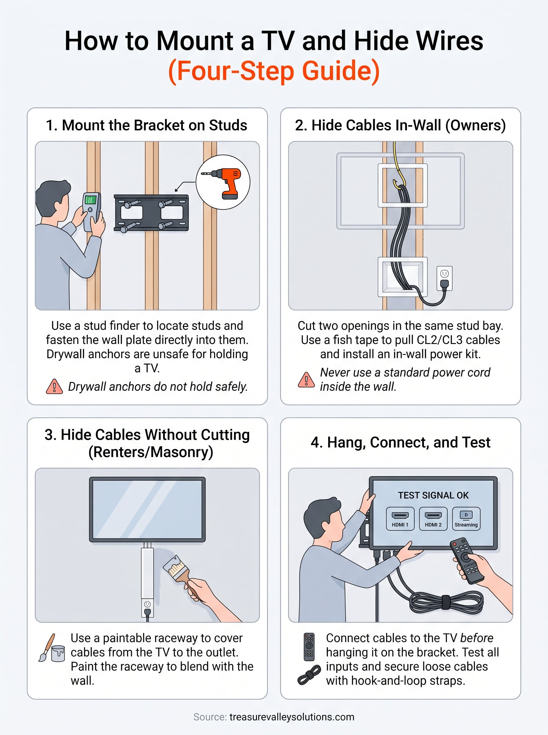 how to mount a tv and hide wires infographic