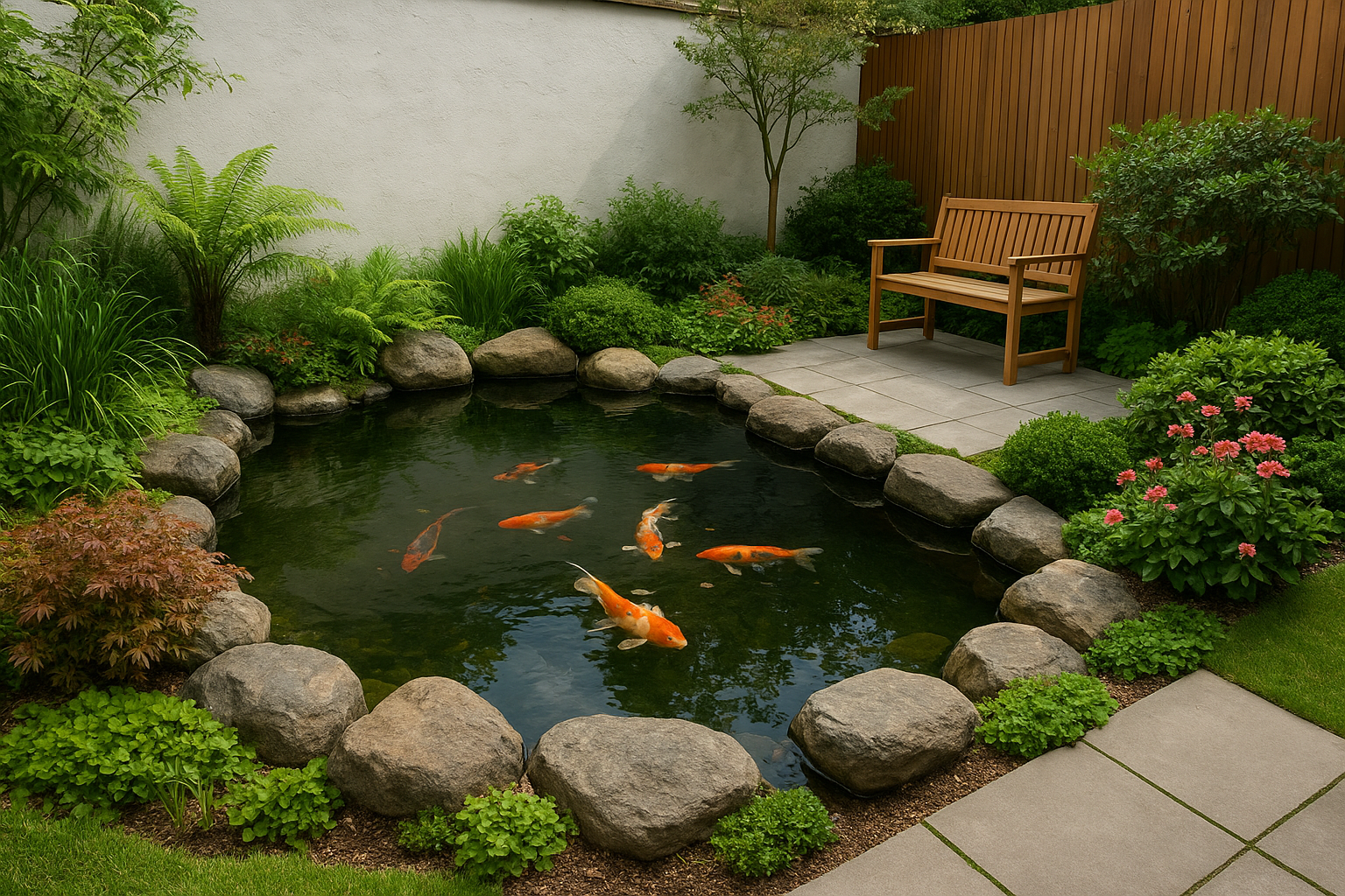 3. Courtyard garden with a koi pond