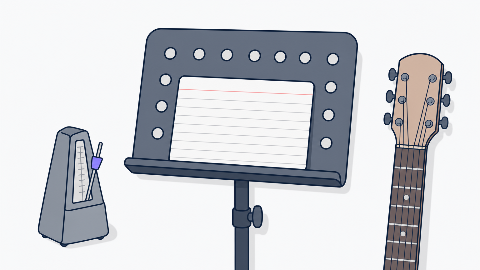 A blank index card rests on a music stand beside a small metronome.