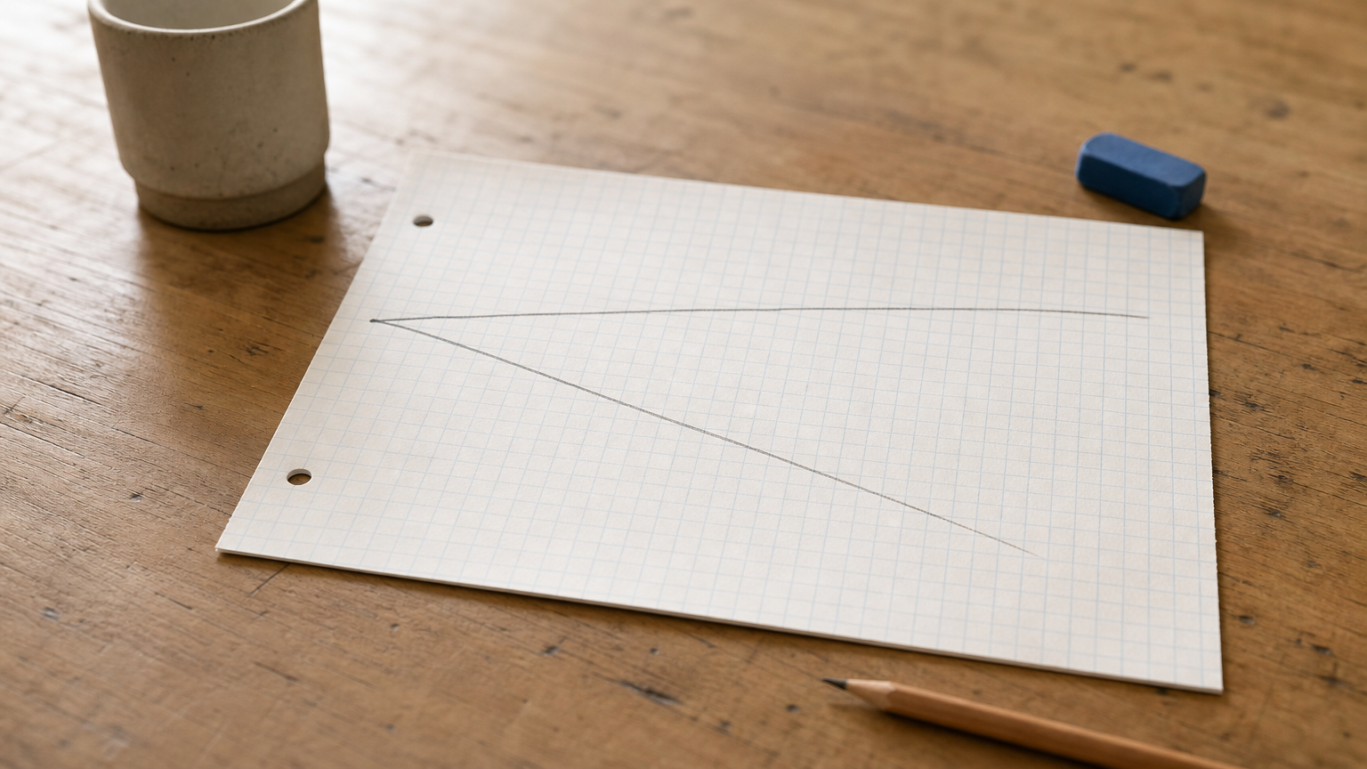 Two pencil lines start together on graph paper and separate, with one falling more steeply than the other.