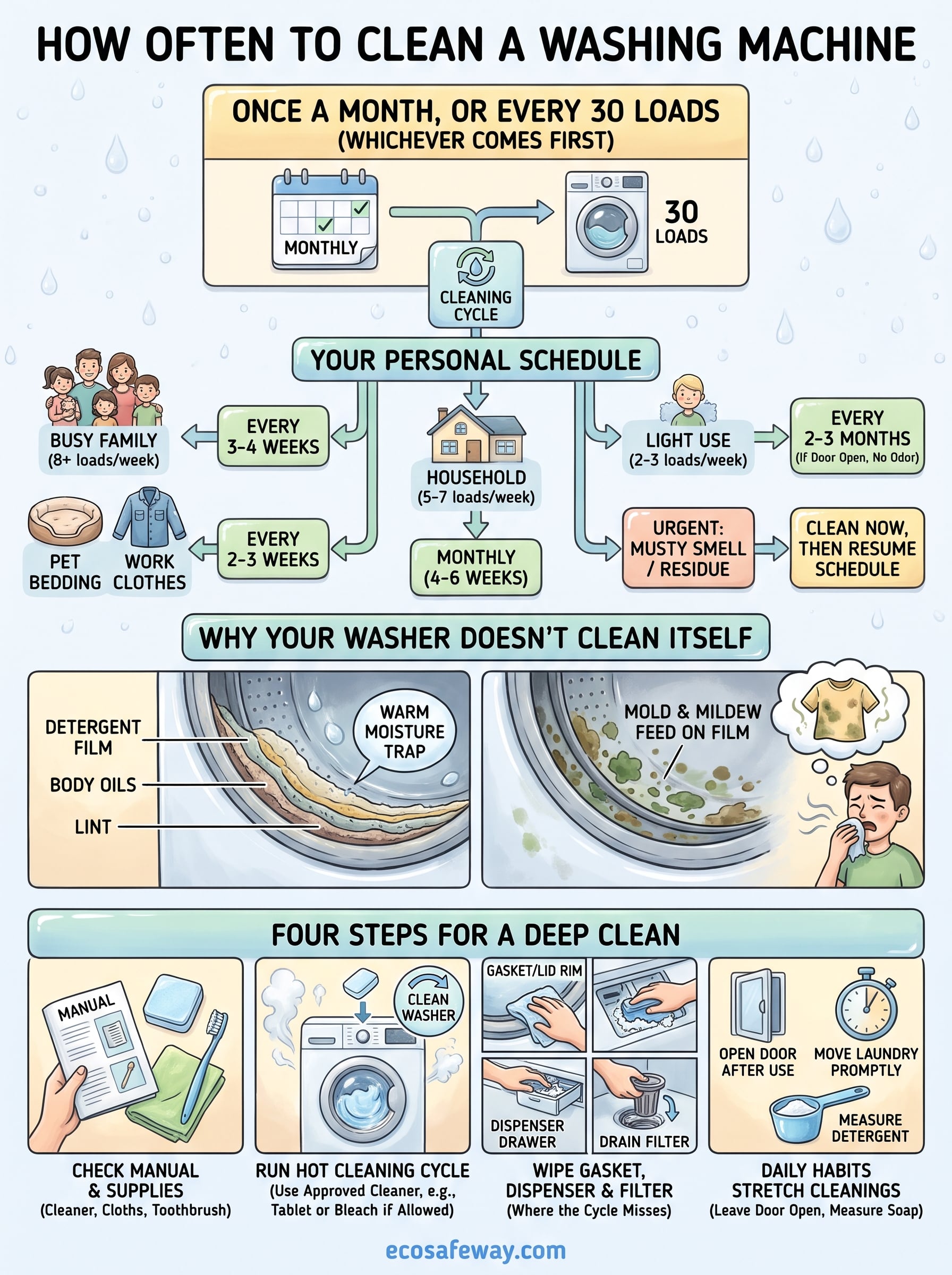 how often to clean washing machine infographic