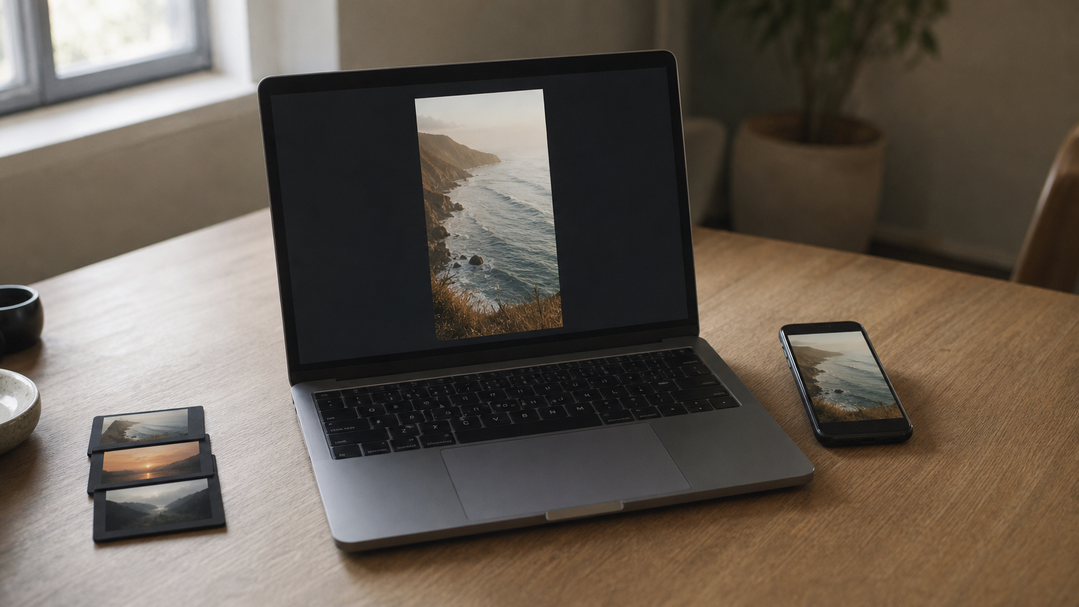 A laptop and phone showing the same finished video with no watermark.