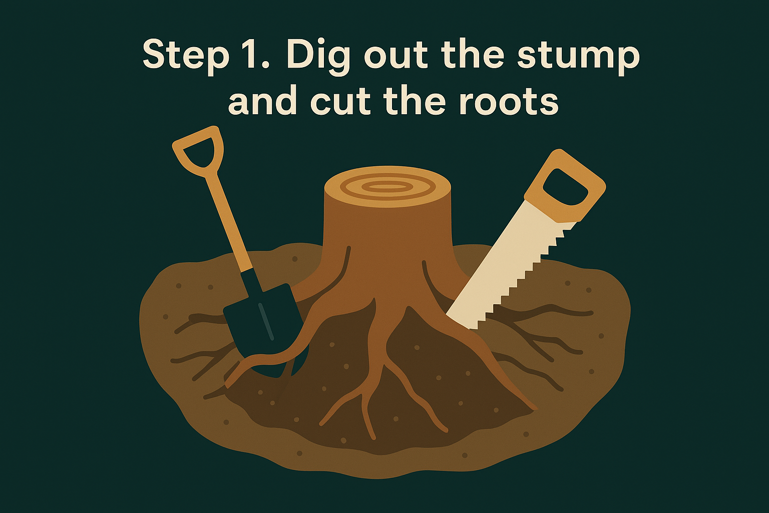 Step 1. Dig out the stump and cut the roots
