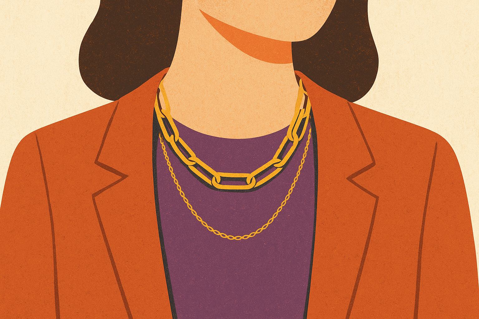 3. Bold paperclip chain layered gold necklace