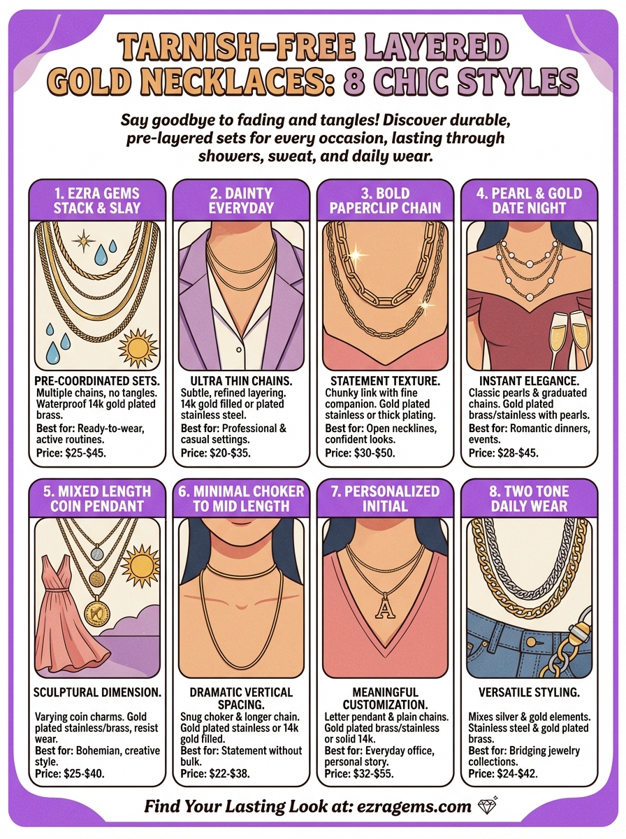 layered gold necklace infographic