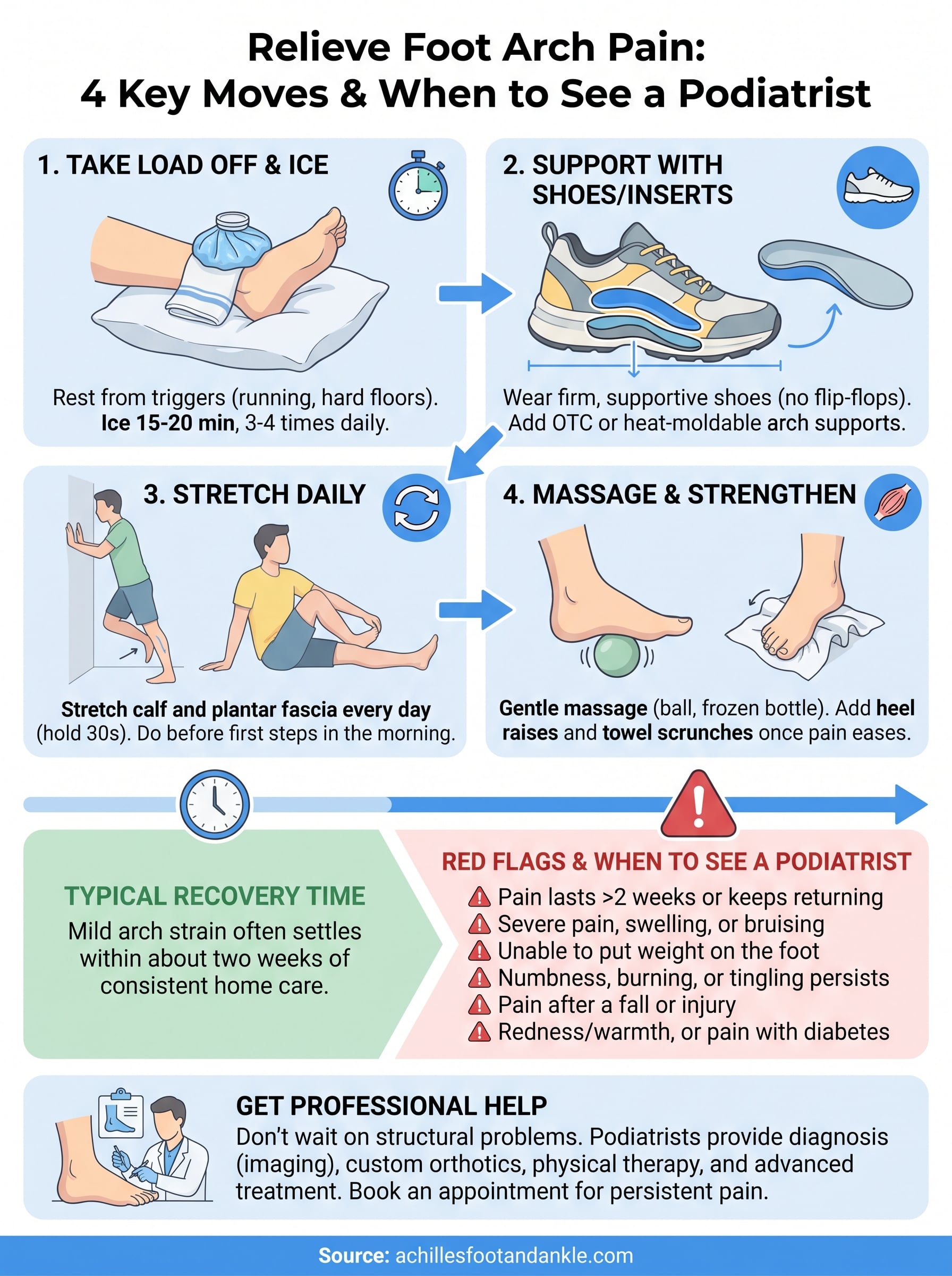 how to relieve foot arch pain infographic