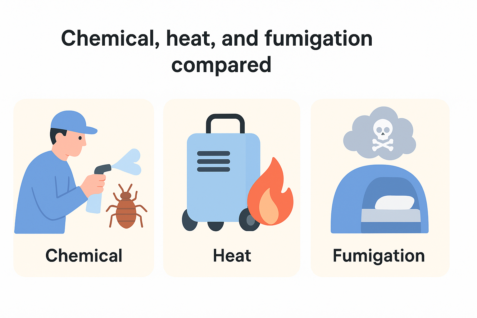 Chemical, heat, and fumigation compared