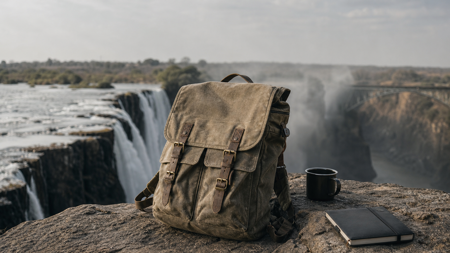A waterfall cliff with heavy flow on one side and exposed dark rock on the other.