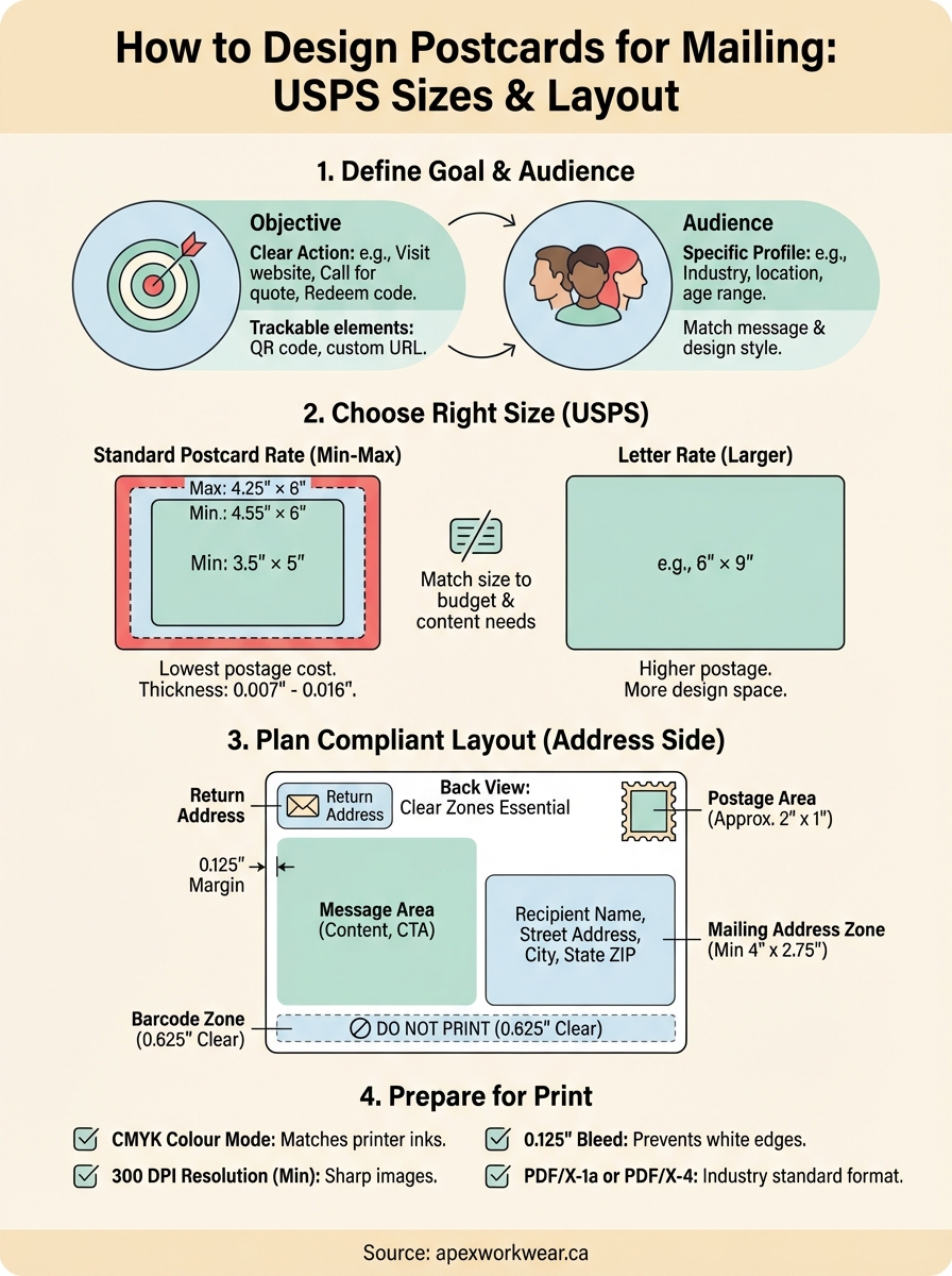 how to design postcards for mailing infographic