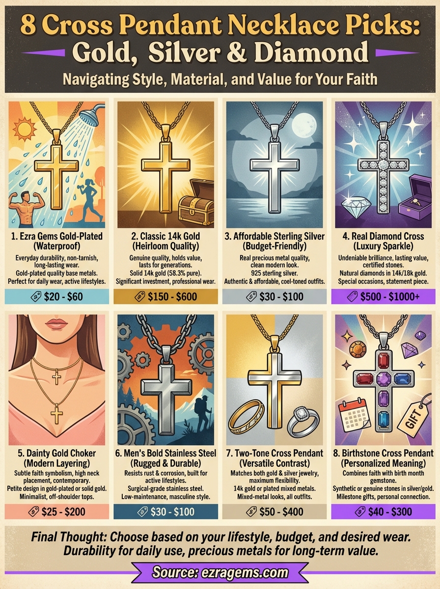 cross pendant necklace infographic