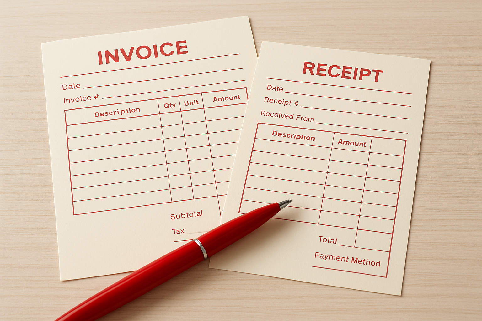 Invoice and receipt forms
