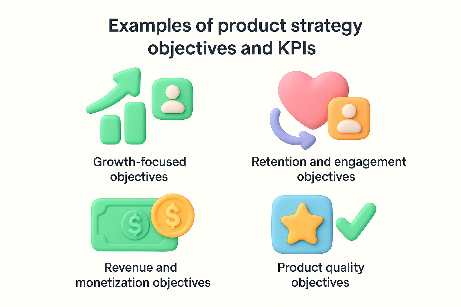 Examples of product strategy objectives and KPIs