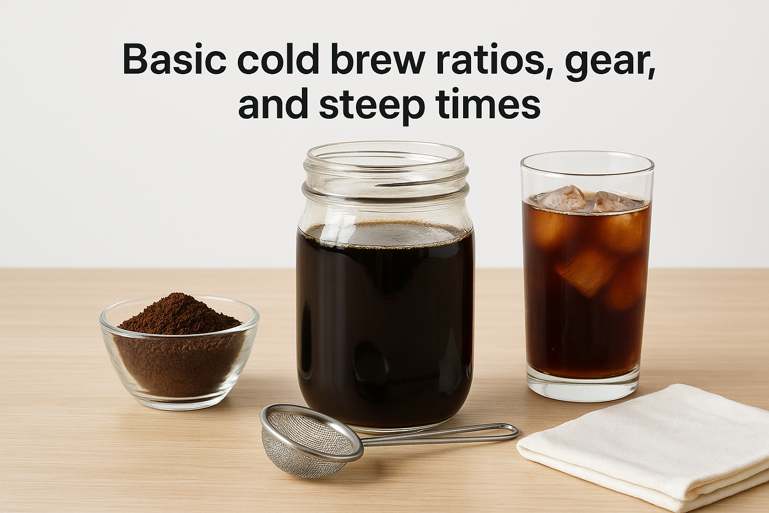 Basic cold brew ratios, gear, and steep times