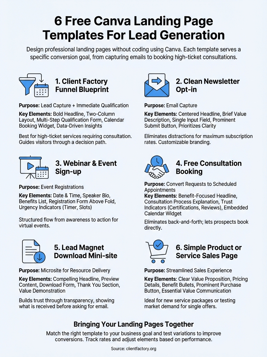 6 Free Canva Landing Page Templates For Lead Generation canva landing page template infographic