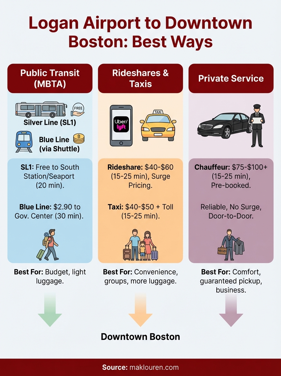 how to get from logan airport to downtown boston infographic