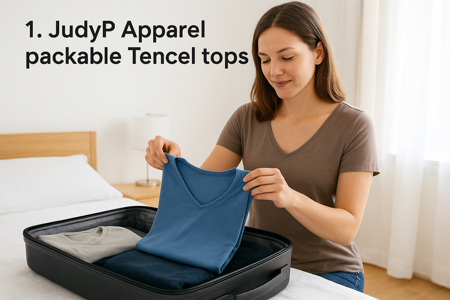 1. JudyP Apparel packable Tencel tops