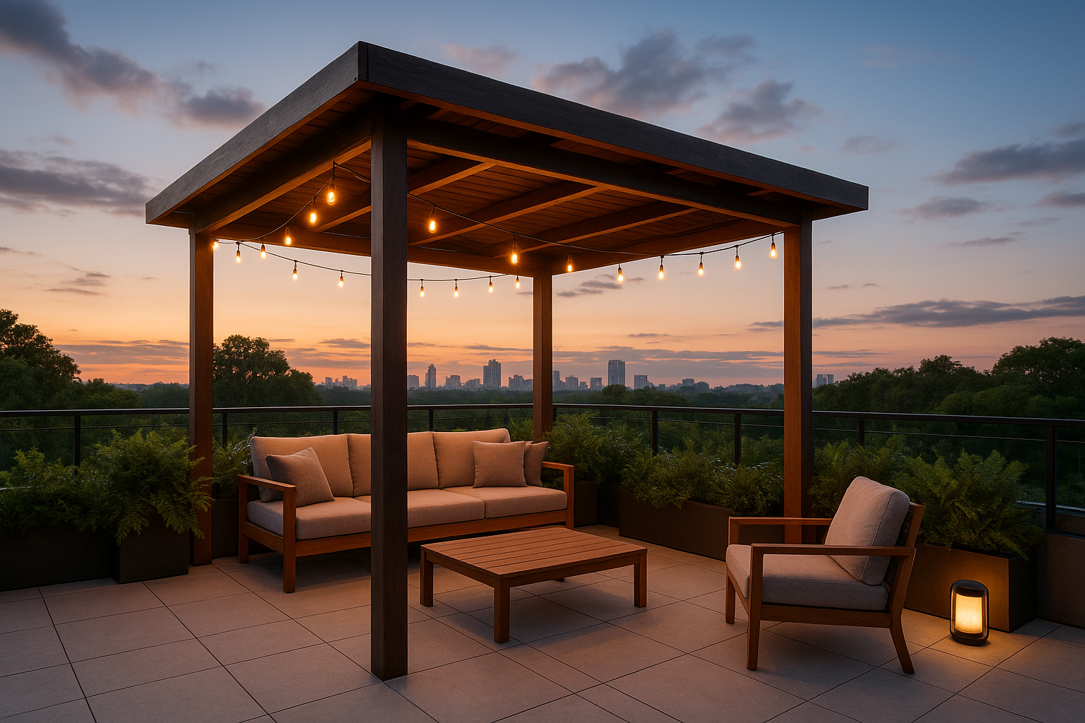 6. Rooftop gazebo with elevated views and evening comfort