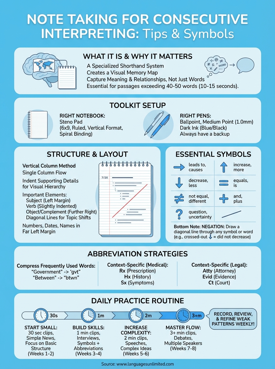 note taking for consecutive interpreting infographic