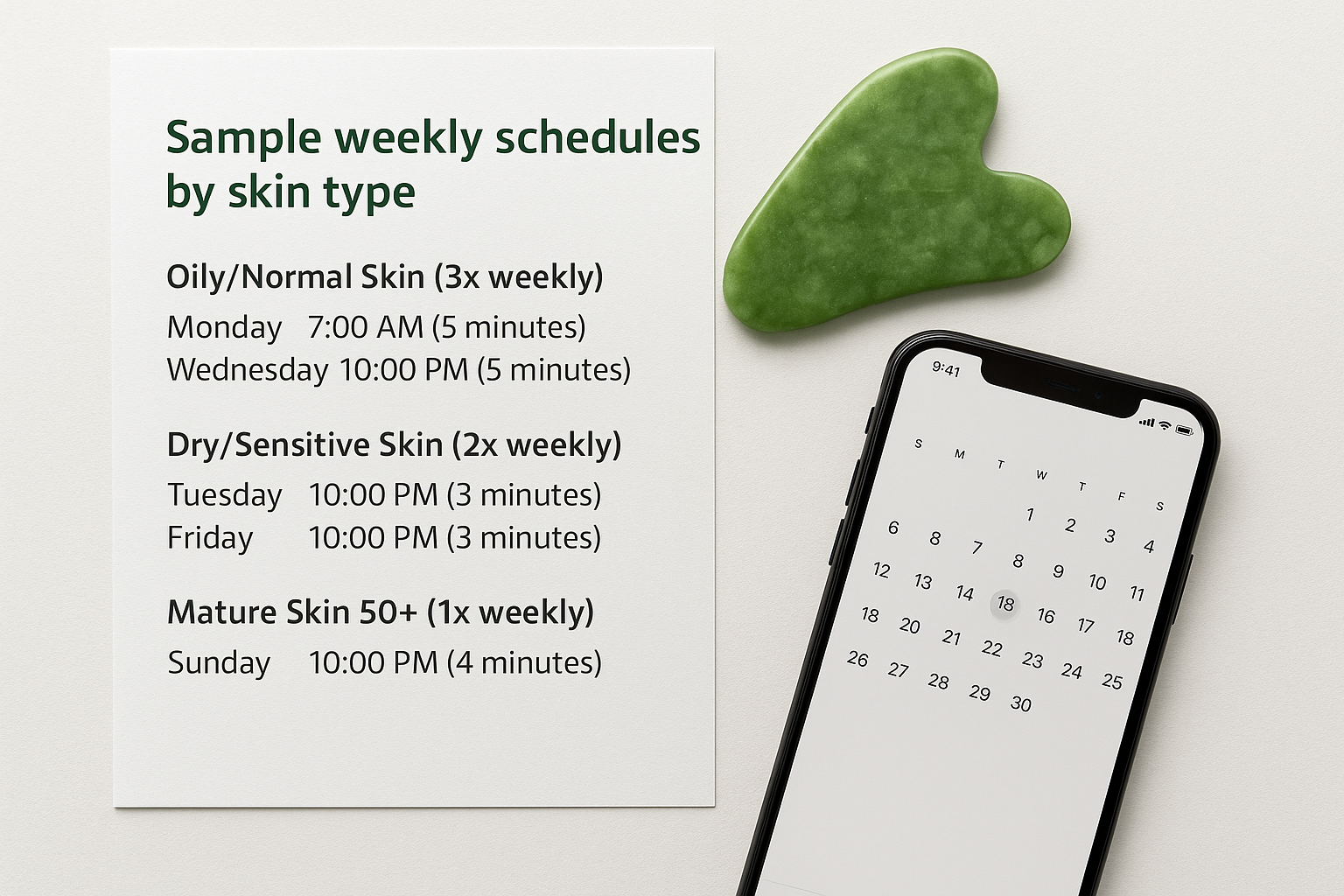 Sample weekly schedules by skin type