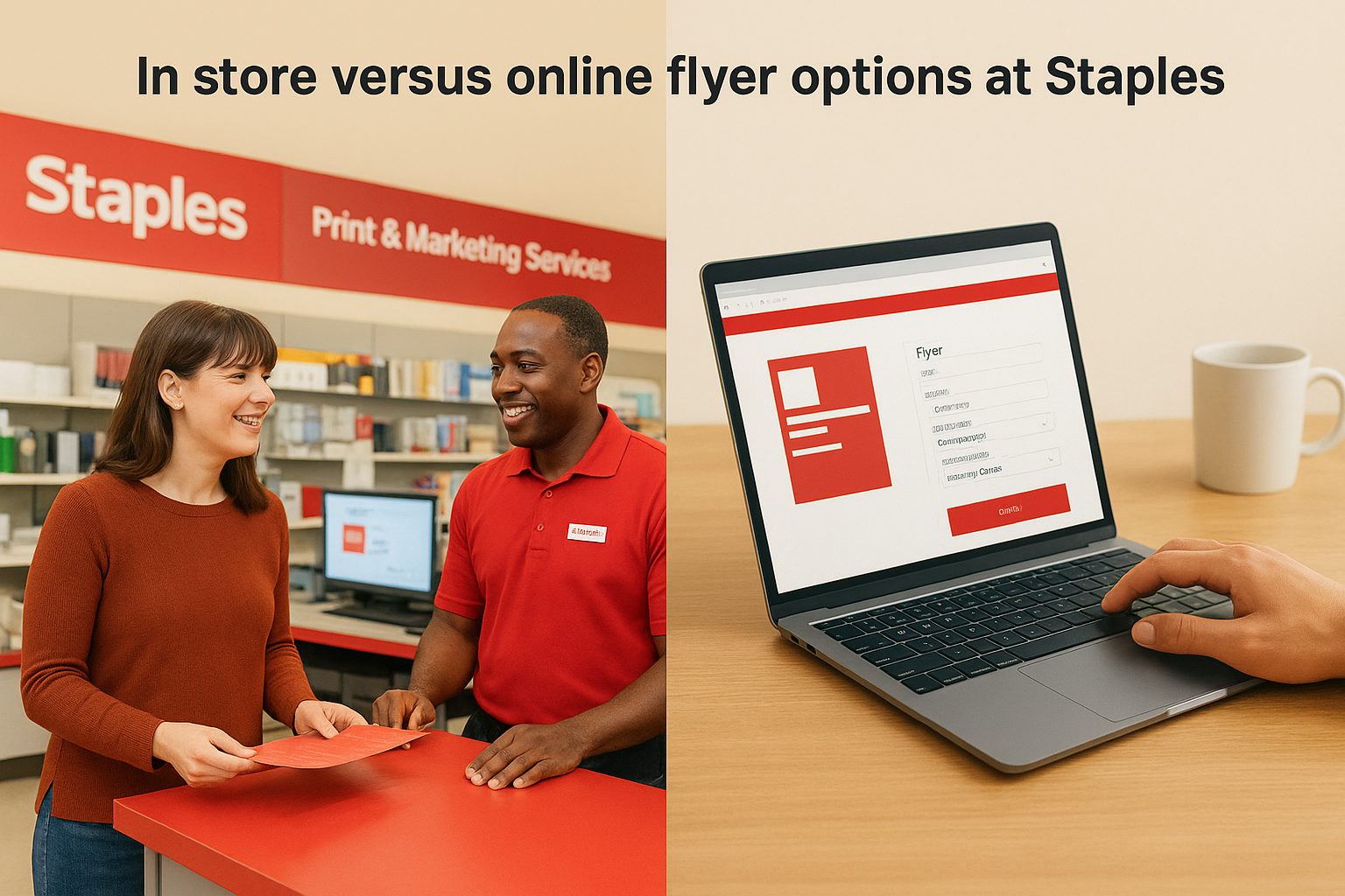 In store versus online flyer options at Staples