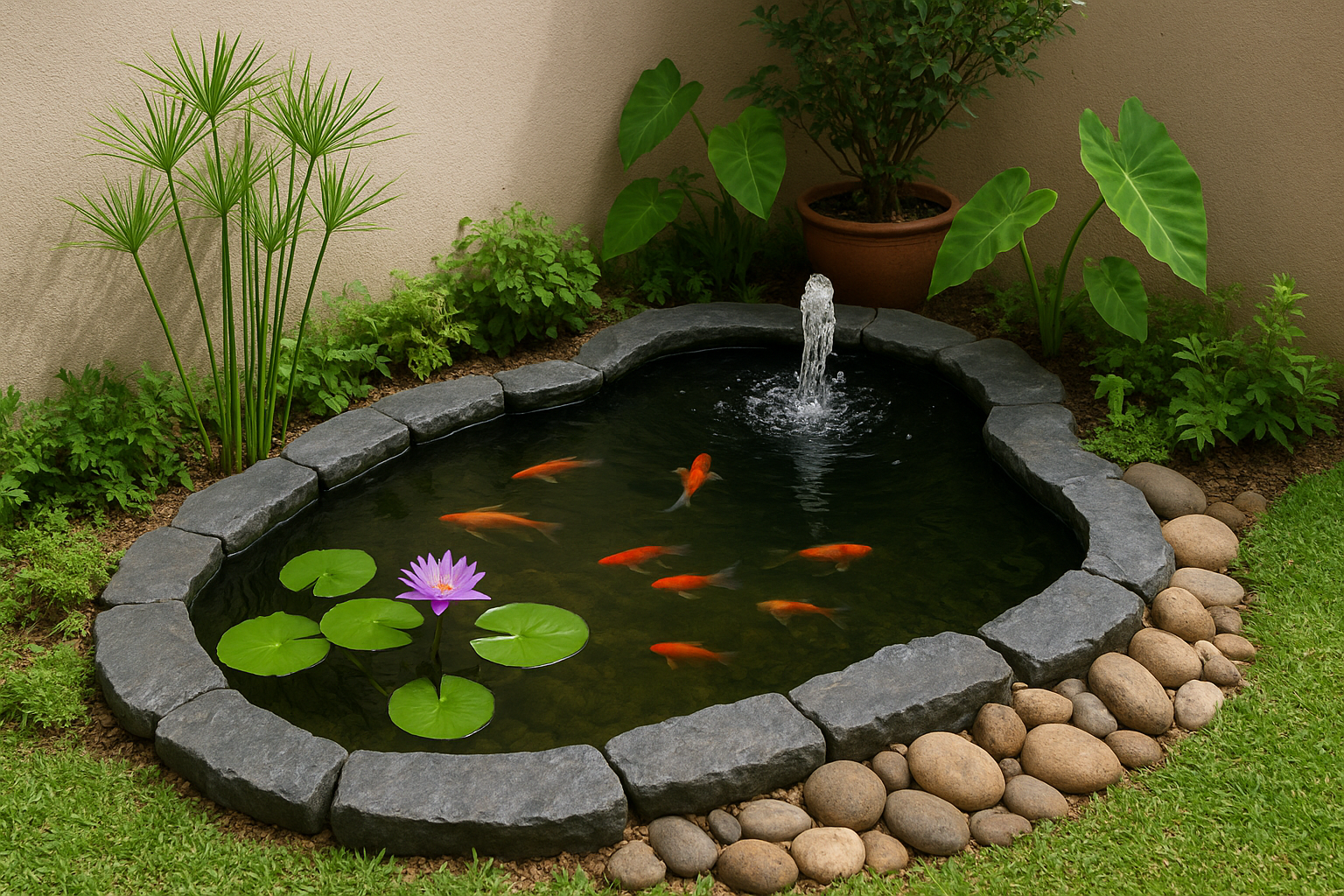 9. Add a petite koi pond or water feature