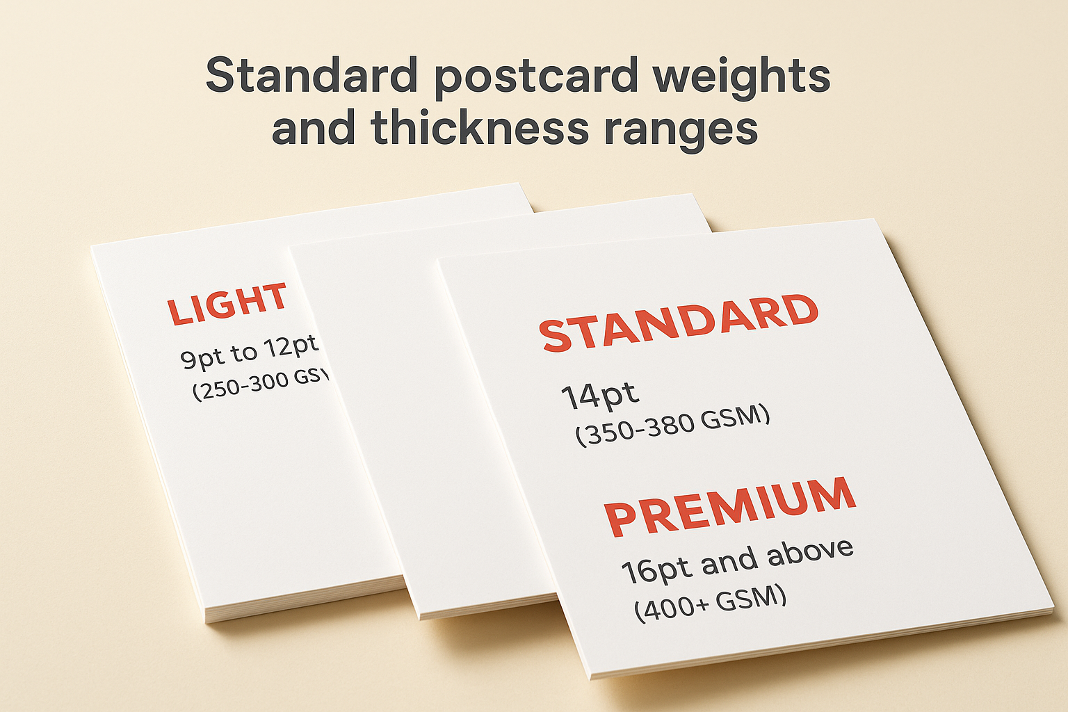 Standard postcard weights and thickness ranges