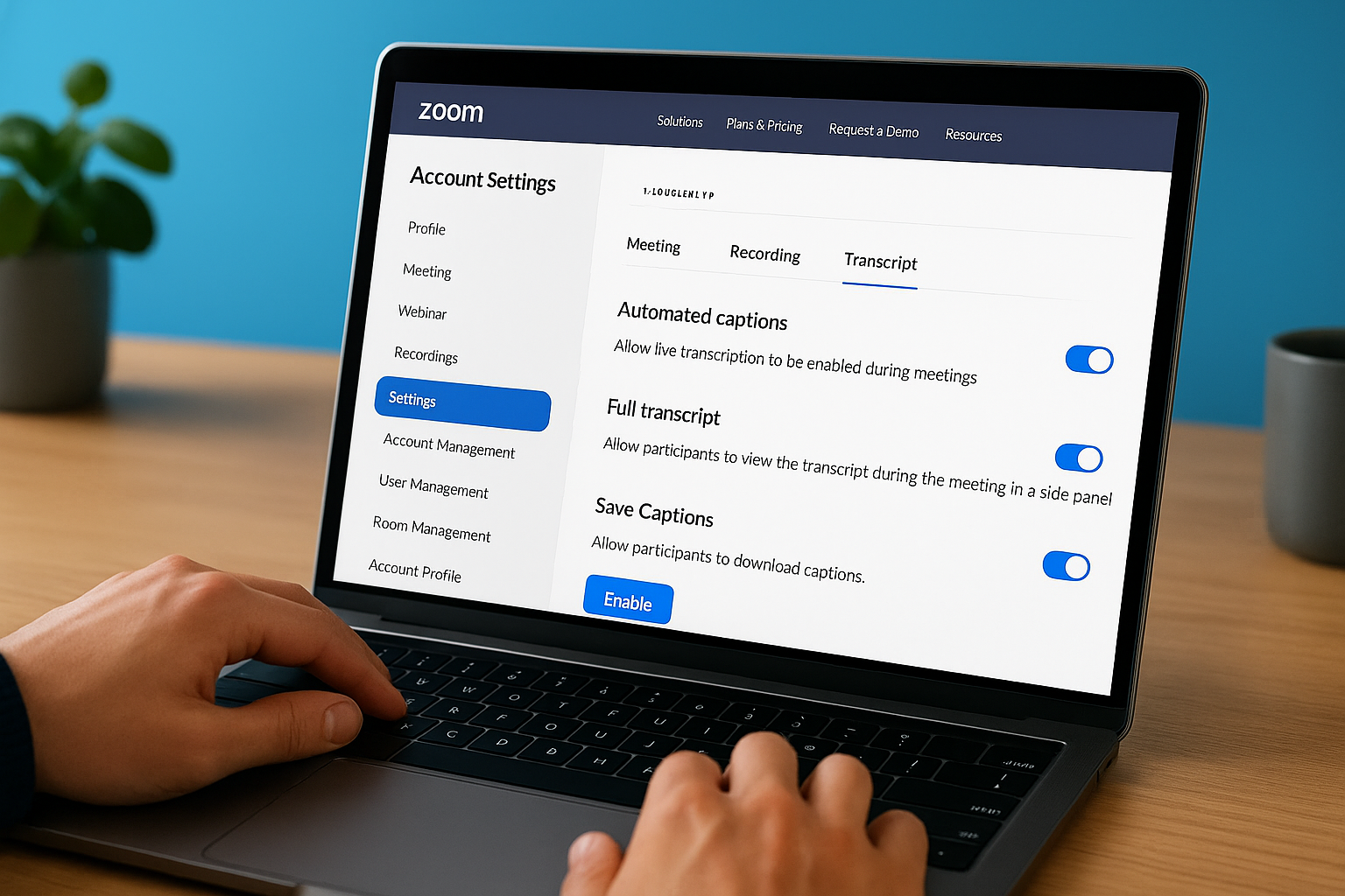 Enable transcription as an account admin