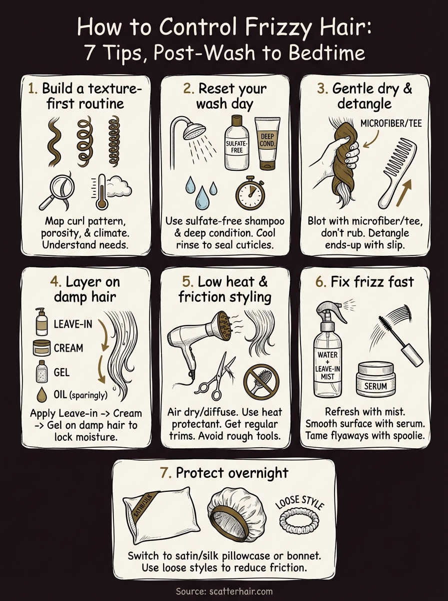 how to control frizzy hair infographic