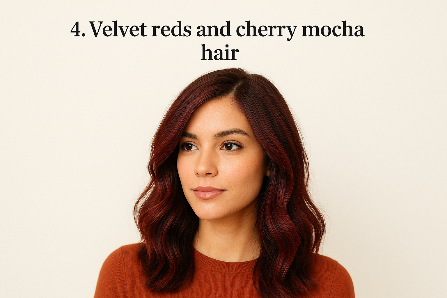 4. Velvet reds and cherry mocha hair