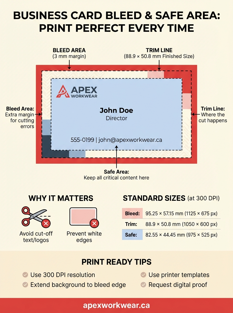business card bleed and safe area infographic
