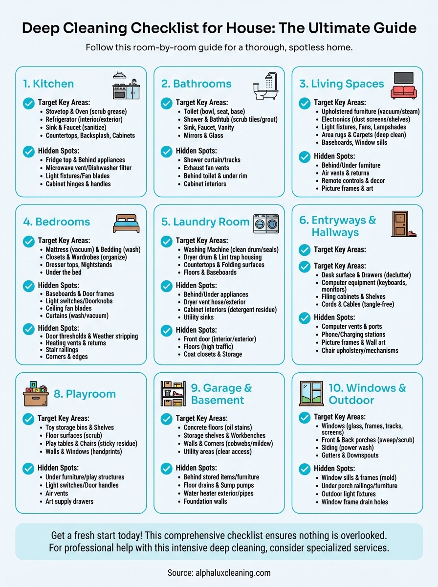 deep cleaning checklist for house infographic