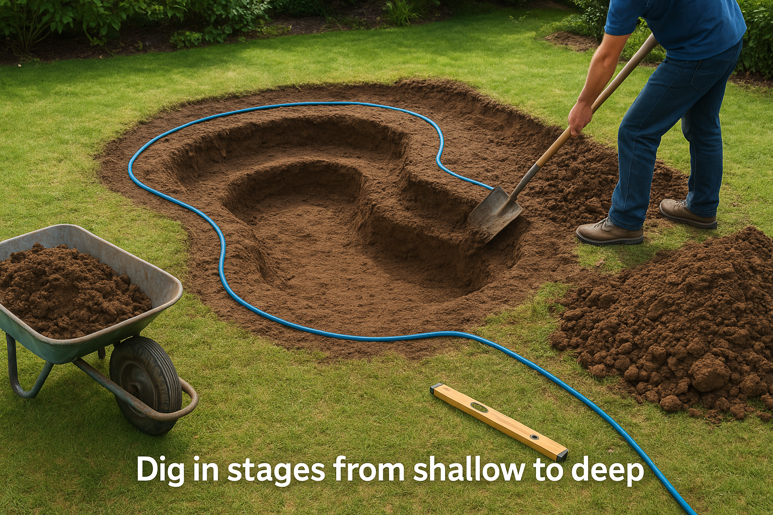 Dig in stages from shallow to deep