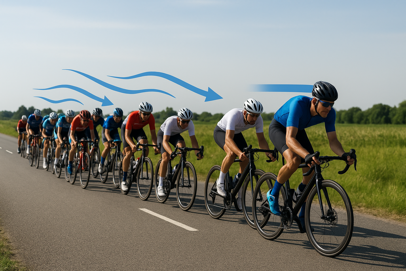 Het verschil in luchtweerstand tussen peloton en kopgroep