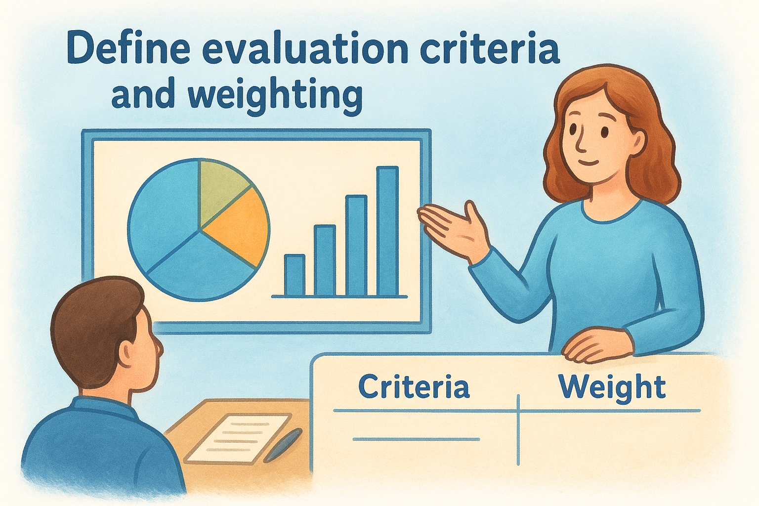 Define evaluation criteria and weighting