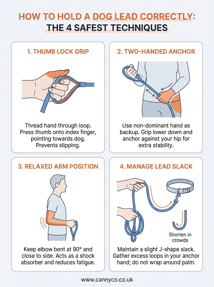 how to hold a dog lead correctly infographic
