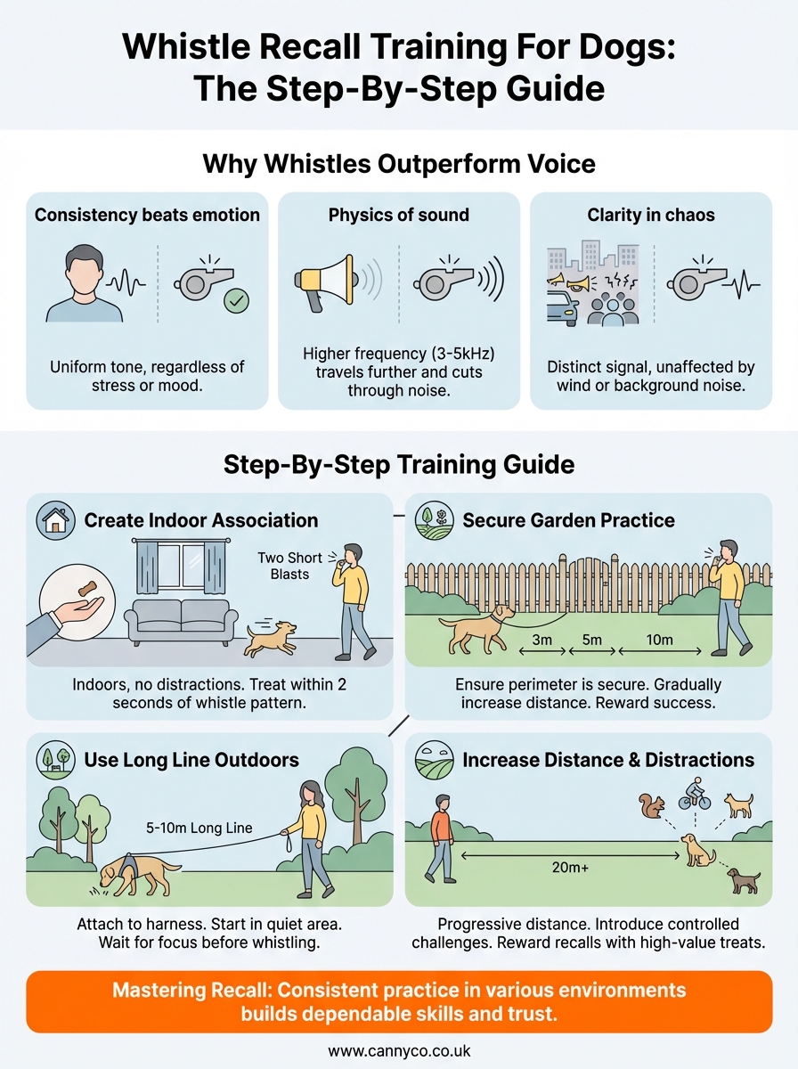 whistle recall training for dogs infographic