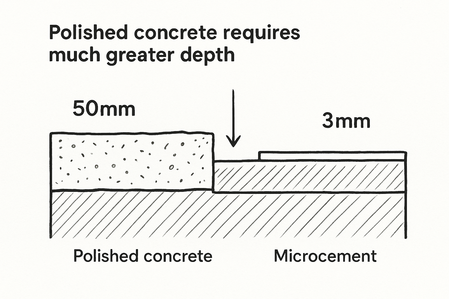 Polished concrete requires much greater depth