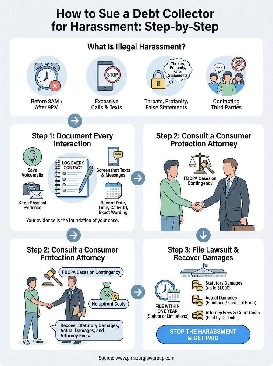 sue debt collector for harassment infographic