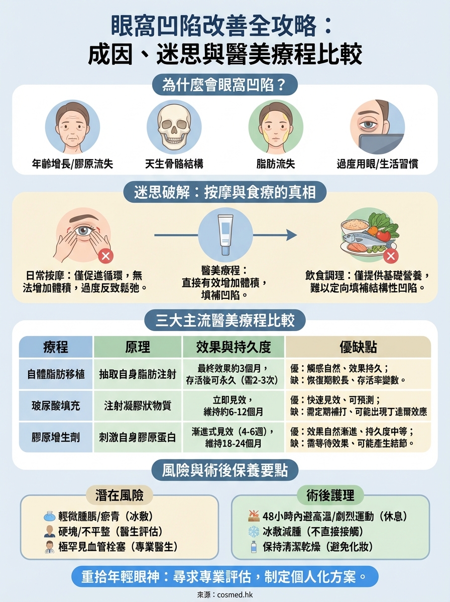 眼窩凹陷如何改善 infographic
