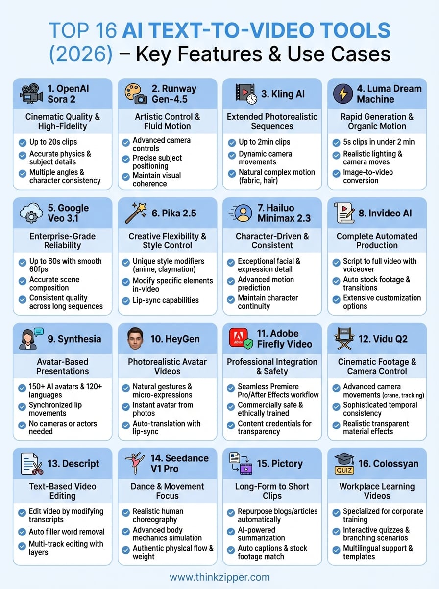 best text to video tools infographic