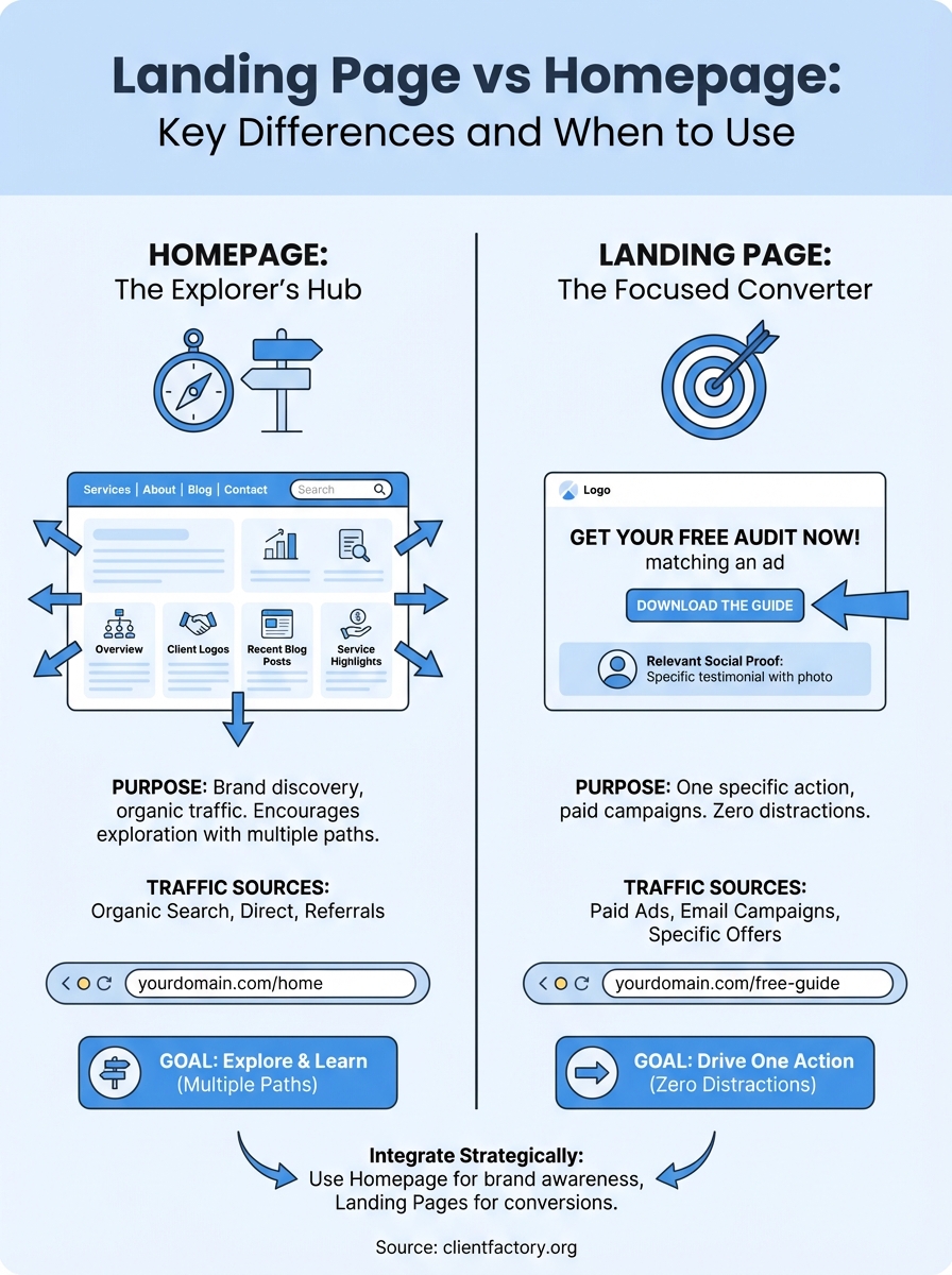 landing page vs homepage infographic